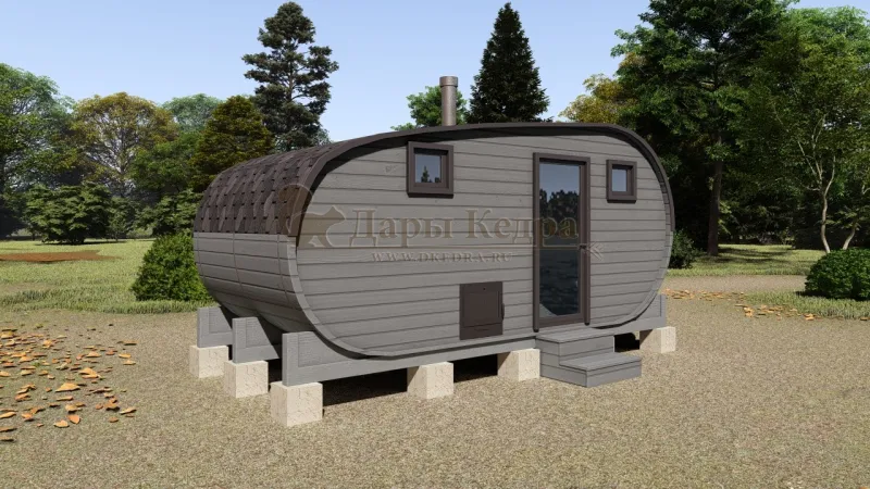 Баня-бочка «Танк» из кедра 5х2,2 метра (вариант 2)