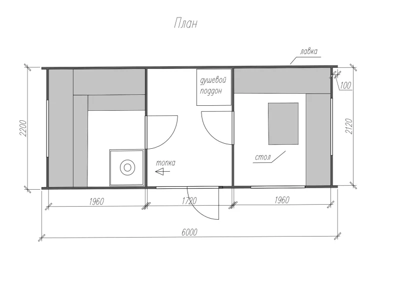 Баня «Парус» из кедра 6х2,2 метра (вариант 1)