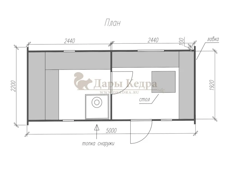 Баня-бочка «Танк» из кедра 5х2,2 метра (вариант 2)